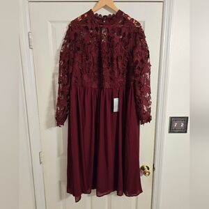 Chi Chi London Deep Red Lace Long Sleeve Dress